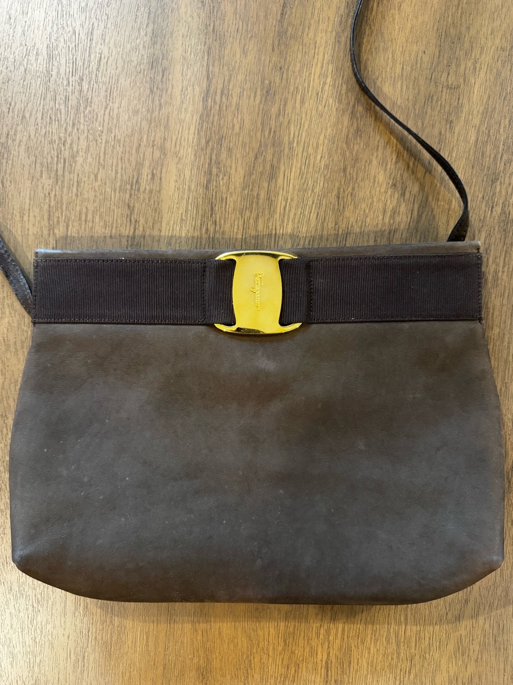 Vintage Salvatore Ferragamo Vara Suede Crossbody Bag Brown Made in Italy